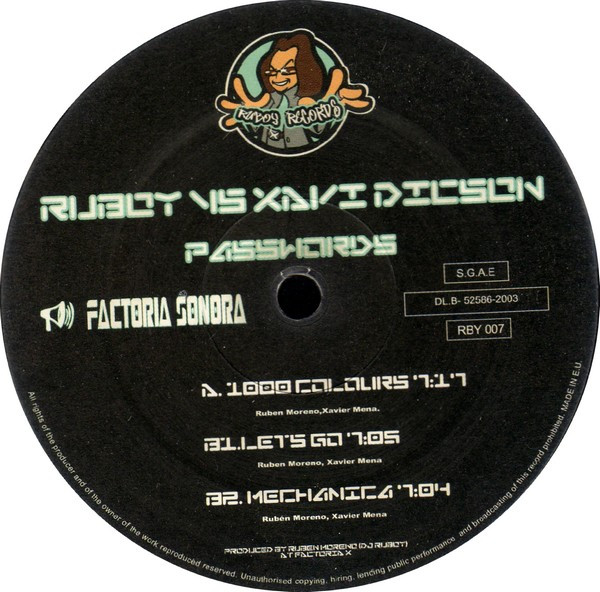 Ruboy* VS Xavi Dicson – Passwords (SECOND HAND VG+) - Imagen 2