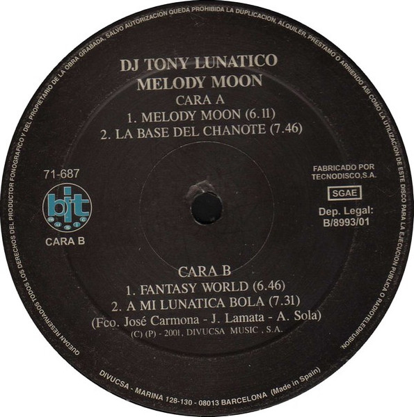 DJ Tony Lunatico – Melody Moon (SECOND HAND VG+) - Imagen 3